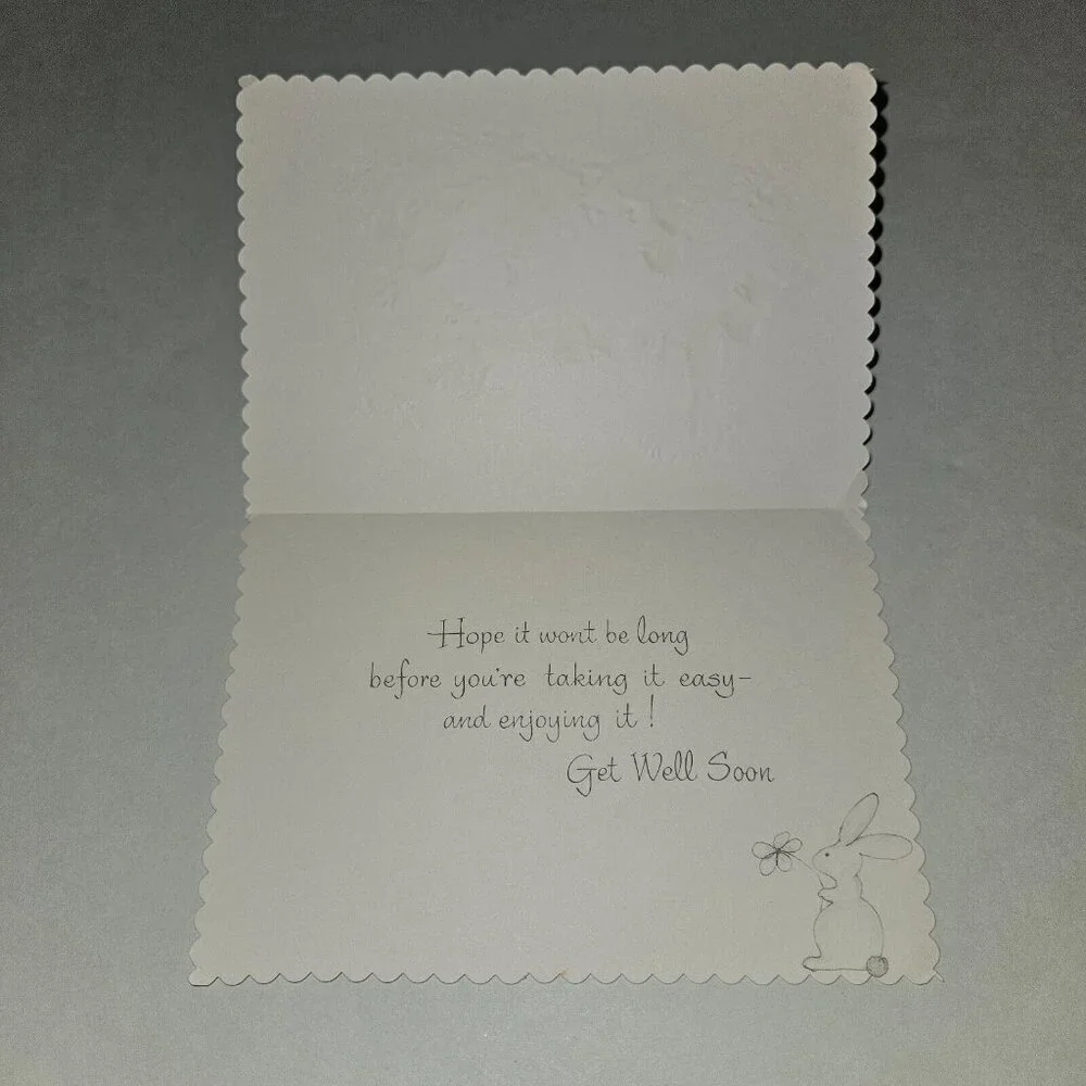 VTG Get Well Greeting Card Child Lake Bunny Duck Scalloped Edges Famous Artists